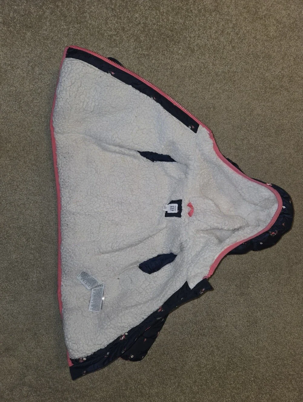 GAP Baby Cream Sherpa Jacket with Pink Loop Accent 2y